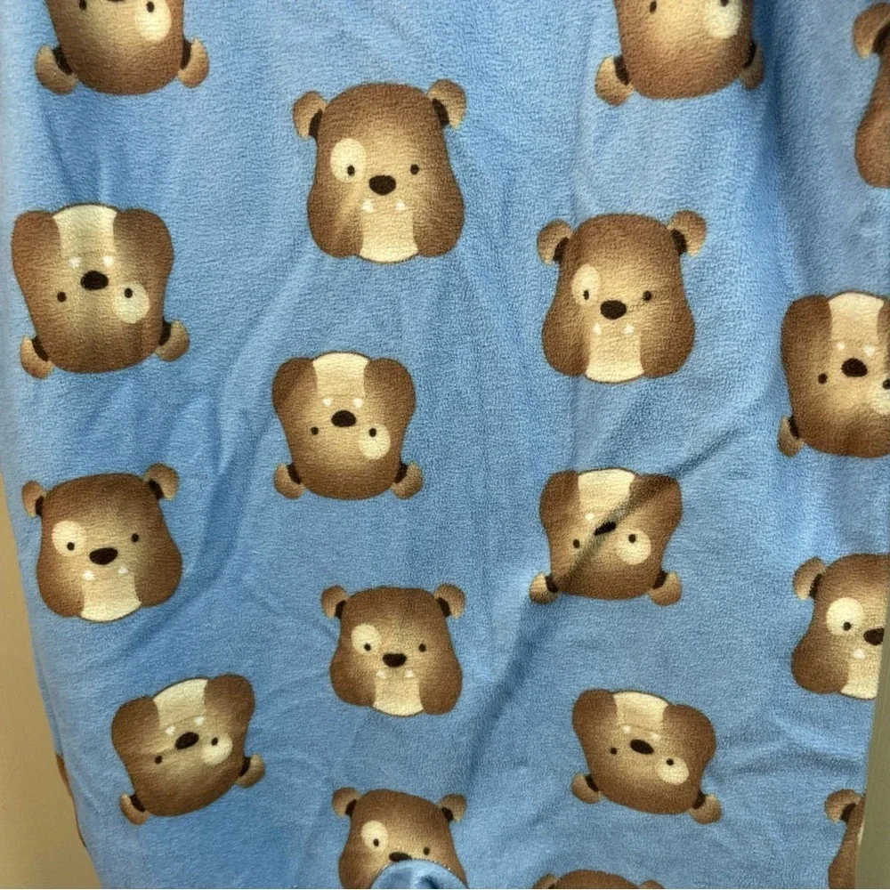 Footed Pajamas Blue Brown Bear Print Zip Up One Piece‎ Sleepwear